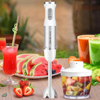 Upgraded 1100W 5-in-1 Immersion Hand Blender – 30 Speed Settings, Up to 15,500 RPM, Handheld with Milk Frother & Food Processor, White