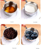Butter Warmer Pot, 300ml 4.1x2.36in Milk Pot for Stove, Versatile Small Stainless Steel with Pour Spout and 4in Wooden Handle for Melting Butter, Heating Sauces, or Making Coffee