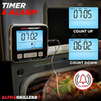 Alpha Grillers Meat Thermometer Digital - Kitchen Oven Thermometer for Cooking Food, Grilling, BBQ Smoker - 7 Preset Temperature Alerts, Timer, Alarm, & Stainless Steel Temperature Probe