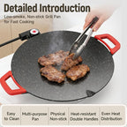 Non-Stick Electric Indoor Grill Pan, Large Round Electric Griddle & Smokeless Korean BBQ Grill Indoor - fast heating, portable, for burgers, pancakes & stovetop use (Extra Large)