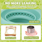 LEPCY Uncrustables Sandwich Maker Sealer Cutter, Crustless Sandwich Cutter, PB&J Uncrustable Maker - Green Square Shape + Blue Round Shape