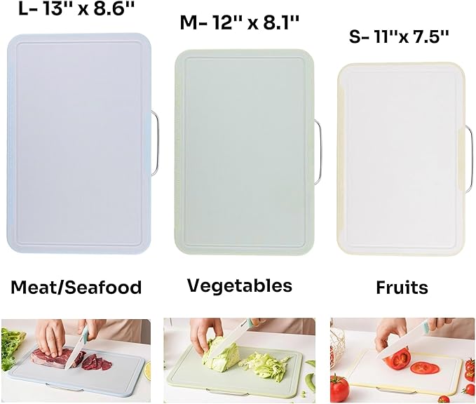 Cutting Boards for Kitchen, Charcuterie Chopping Boards Set of 3 with Stand, Plastic Cutting Mat for Kitchen Dishwasher Safe with Storage Stand