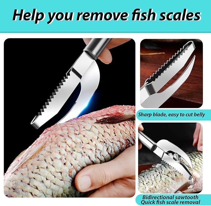 6 Shrimp Deveining Tool Stainless Steel, FRIVASTIC Shrimp Peeler Fish Scraper, Fish Scaling Tool Shrimp Cleaner, Fish Bone Tweezers Fish Cleaning Knife, Pin Bone Tweezers for Salmon Shrimp Fish
