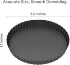 Tart Pan Removable Bottom - 8.6 Inch Non-Stick Carbon Steel Pie Pan for Baking Tarts, Pies, Quiches, Brownies, Quiche Baking Dish with Fluted Edges, Fruit Tart Mold