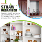 Qinyoung Acrylic Straw Holder for Cabinet Door with Double Sided Adhesive Tape Reusable Straw Organizer Tumbler Storage Kitchen Accessories Container for Counter Cupboard(Classic,Large,Hot Pink)