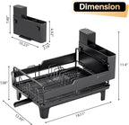 Urackify Dish Drying Rack for Kitchen Counter, Countertop Dish Rack with Drainboard, Multifunctional Dish Drainer with Cups Holder & Cutting Board, Home Plate Storage Rack with Cutlery Holder, Black