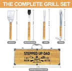Step Dad Gifts from Daughter Fathers DatHeavy Duty Wooden BBQ Grilling Accessories Kit for Backyard, Thick Stainless Steel Grill Utensils with Non-Slip Handle Tools in Portable Bag Birthday