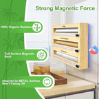 Magnetic Plastic Wrap Dispenser with Cutter, 3 in 1 Refrigerator Bamboo Organizer for Tin Foil, Baking Paper, Wax Paper Holder Kitchen Storage Box Compatible