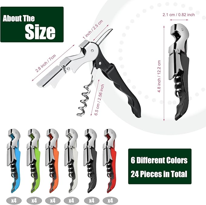 24 Pieces wine opener wine key Stainless wine bottle opener Fold Serrated Foil Cutter wine key for servers for Family, Company Party,Bars,Restaurants(6 Color)