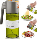 OURCABECUE Upgrade 2 in 1 Oil Sprayer for Cooking, 17oz Light-Blocking Glass Olive Oil Dispenser Bottle for Kitchen,Food-Grade Oil Mister with 8 Stickers for Salad, Frying (Green Bottle-Grey Gap)