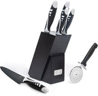 Moss & Stone 7-Piece Kitchen Knife Set with Block – Black Titanium Plated Stainless Steel Kitchen Knives, High Carbon Blades, Compact Cutlery Set for Home Cooking, Small Knife Set Black Wood Block