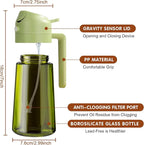 YARRAMATE 2PCS 16oz/470ml Oil Sprayer for Cooking with Stickers, Food-Grade 2 in 1 Olive Oil Dispenser Bottle for Kitchen, Premium Dark Green Glass Oil Bottle for Air Fryer, BBQ (White & Green)