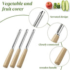 3 Pack Zucchini Vegetable Corer Tool 10" Stainless Steel Rust Resistant Fruit & Veggie Corers Stem Remover Kitchen Gadgets Coring Tool with Wood Handle for Apples, Eggplant, Hollow out for Stuffing