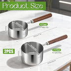 2 Pcs 18/10 Stainless Steel Butter Warmer Measuring Pan 8.5 oz and 4.2 oz Milk Coffee Chocolate Butter Melting Pot with Dual Pour Spout and Wooden Handle for Induction Cookers and Gas Stoves
