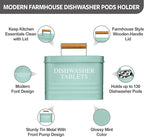 Calindiana Modern Farmhouse Metal Dishwasher Pods Container with Lid for Kitchen Organization and Storage, Kitchen Essentials Decor Accessories, Dishwasher Pods Holder, Mint
