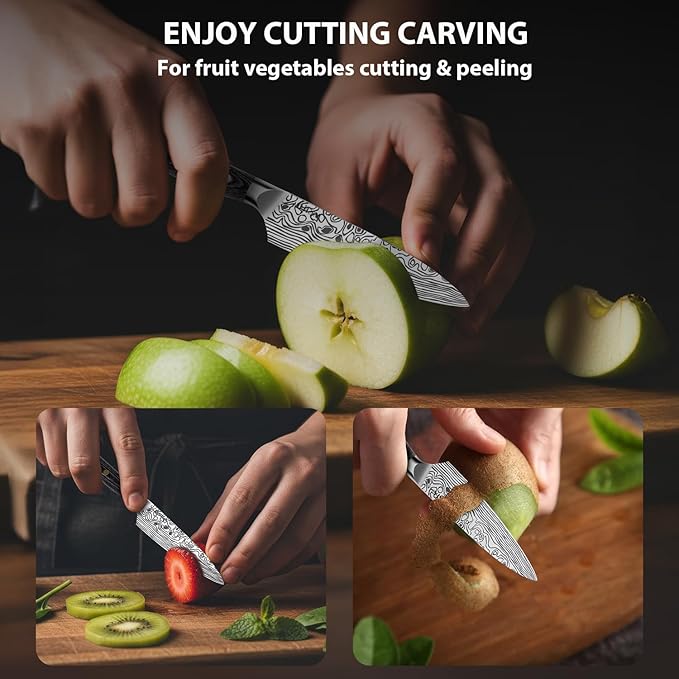 MOSFiATA 4 Inch Paring Knife, Kitchen Knife Fruit Knives with Sheath, German High Carbon Stainless Steel EN1.4116 Precision Cooking Vegetable Knife for Carving, Peeling, Trimming