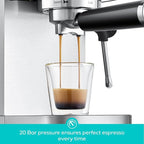CASABREWS 3700 Essential Espresso Machine 20 Bar, Stainless Steel Cappuccino & Latte Coffee Maker with Steam Frother for Home, 43.9oz Water Tank, Silver
