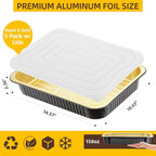 Aluminum Foil Pan with Lids,Heavy Duty Disposable Aluminum Baking Pans,14.57"×10.63" Steam Table Pan for Cooking,Heating, Storing,Prepping Roasting and Chafing (5 Pack Black and Gold w/Lids)