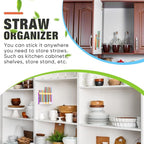 Qinyoung Acrylic Straw Holder for Cabinet Door with Double Sided Adhesive Tape Reusable Straw Organizer Tumbler Storage Kitchen Accessories Container for Counter Cupboard(Classic,Large,Iridescent)