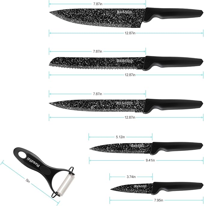 Knife Set, 6 Pieces Kitchen Knives Set with Anti-Rust Coating & Ergonomic Handles, Lightweight, Dishwasher Safe stainless steel Knife, Gift for Kitchen Enthusiasts, Family Chef(Beauty handle)