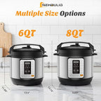 NEWBULIG 16-in-1 Electric Pressure Cooker, 8QT Multi Cooker with 12 Presets, Slow Cook Rice Steamer Sauté Soup Meat Stew Canning Yogurt Maker, Ceramic Inner Pot & Recipe Book Included, Silver