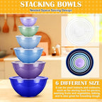 LemonRoad 6 Pcs Plastic Mixing Bowl Set with Lids Colorful Serving Bowl Nesting Storage Bowls for Kitchen, Baking, Prepping, Cooking and Serving Food, Dishwasher & Microwave Safe (Dark Blue)