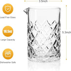2 Pack Cocktail Mixing Glass, 18.5oz Crystal Mixing Glasses, Thick Bottom Accessories for Whiskey Manhattan Martini