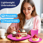 Wheat Straw Dinnerware Set 40 PCS | Service for 8 | Unbreakable Plates and Bowls Sets Plastic Reusable Dishes Sets Dinner Plates, Cereal Bowls, Water Cups Kitchen Set for Home RV- Pink