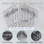Wall Mounted Sink Caddy Organizer, Carbon Steel Kitchen Sponge Holder with 2 Adhesive Hooks, Triangular Drain Rack, 5.27x5.27x3.54 Inch (Silver)