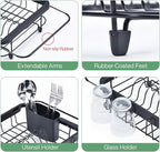 TOOLF Expandable Dish Drying Rack Over The Sink Adjustable Dish Rack in Sink Or On Counter Dish Drainer with Utensil Holder Rustproof for Kitchen