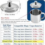 Universal Lid, 2Pcs Stainless Steel Cover Bowl 4.7Inch Mini Pan Lid Milk Pot Lid Cookware Lid for Skillets Frying Pans, 12cm