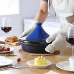 Moroccan Tagine for Cooking: Enameled Cast Iron Cooking Pot, Slow Cooker, Classic Kitchen Cookware, Tajine with Ceramic Cone-Shaped Closed Lid, 3.3 QT, Blue