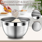 DUTZUN Stainles Steel Mixing Bowls with Lids Set, Stackable Metal Mixing & Serving Bowl with Strainer, 5-Piece - Beige