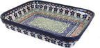 Blue Rose Polish Pottery - Brown Aztec Flower Small Rectangular Baker - 10.25" x 8" - Unique, Dishwasher Safe, & Durable Bakeware