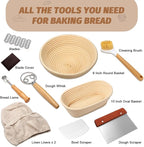 Sourdough Proofing Basket Gift Set, 9" Round and 10" Oval Banneton Bread Baking Supplies, Sourdough Baskets with Bread Lame, Danish Whish, Bowl Scraper, Sourdough Scraper, and Linen Liner