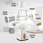 Zulay Kitchen Rotary Cheese Grater 5 Blade Cheese Shredder - Manual Hand Crank Cheese Grater With Reinforced Suction & 5 Interchangeable Drums - Easy to Use, Vegetable Chopper Round Mandoline Slicer