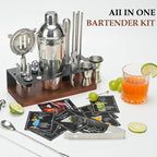 23-Piece Bartender Kit, Cocktail Shaker Set with Stand | Bar Set Drink Mixer Set with All Essential Bar Tools: Martini Shaker,Bar Mixer Spoon, Jigger, Strainer, Muddler, Pourers, for Home, Bar, Party