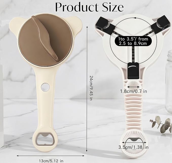 4-in-1 Adjustable Jar Opener for Weak Hands & Seniors — Ergonomic Non-Slip Handle, Multi-Size Lid Remover for Mason Jars, Bottles & Cans (Beige)
