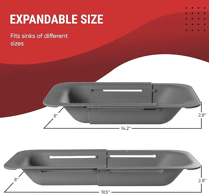 Collapsible Colander, Over the Sink Colander Strainer Basket 8x14-19 inch Size, Extendable Strainers and Colanders