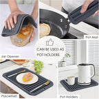 4 PCS Silicone Trivet for Hot Dishes, Silicone Hot Pads Trivets Mat for Hot Pots and Pans, Heat Resistant Hot Mats, Pot Holders, Tables Mats for Countertop, Jar Opener, Drying Mat (Dark Grey)