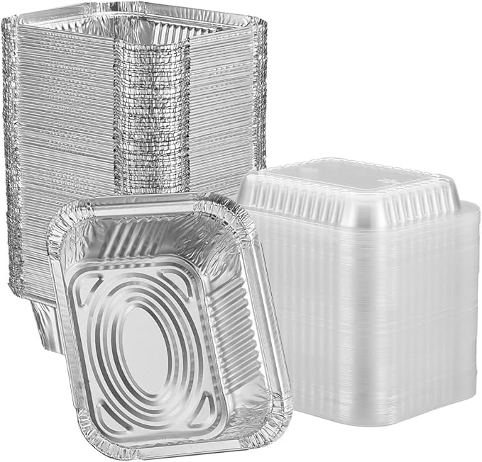 GUSTO [1 lb - 50 Count Disposable Aluminum Foil Pans with Clear Dome Lids, 5x4 Takeout Pans – Great for Baking, Cooking, Storage, and Freezing (Formerly Comfy Package)