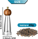 Pepper Mill Manual Salt and Pepper Grinder Set, Classic Transparent Pepper Grinder Salt Mills 2pcs 8in，Solid Wood Hand Shaker Rotor Pepper Salt Grinder Ceramic Core Adjustable Coarseness Spices
