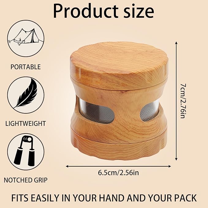 4-Piece Spice Grinder with Magnetic Lid, Resin Wood Grain Grinder with Integrated Screen & Transparent Storage Chamber, Manual Kitchen Seasoning Grinder