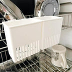 2PCS Silverware Drainer Drying Basket for Sink – Compact Kitchen Utensils Holder, Cutlery Storage Organizer with Cup, Dish Hanging Drain Rack for Forks, Spoons, Knives & Chopsticks (White, Plastic)