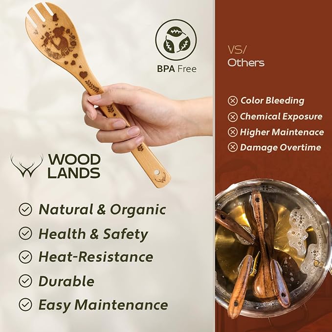 Cooking Gifts For Mom Wooden Spoons for Cooking 6-Piece - Bamboo cooking utensils with Spatulas & Spoons, Wooden Utensils, Heat-Resistant, Eco-Friendly Kitchen Utensils - Christmas Gifts