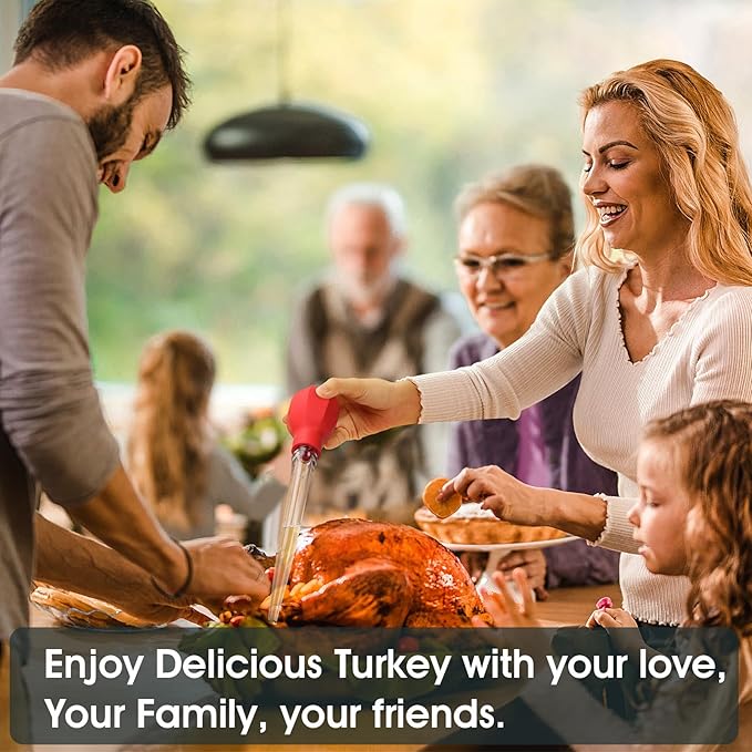 SCHVUBENR Large Turkey Baster with Cleaning Brush - Premium Baster Tool for Cooking - Easy to Use & Clean - Powerful Bulb Baster Syringe - Dishwasher Safe - Thanksgiving, Christmas Essentials - Red