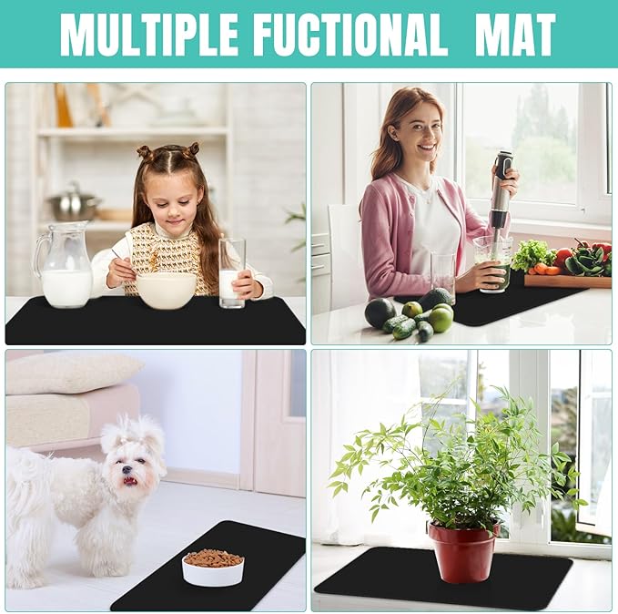 WISELIFE Coffee Mat Super Absorbent Dish Drying Mat Coffee Bar Accessories Match with Machine Large Drying Mats for Kitchen Counter 17" W x 30" L, Black
