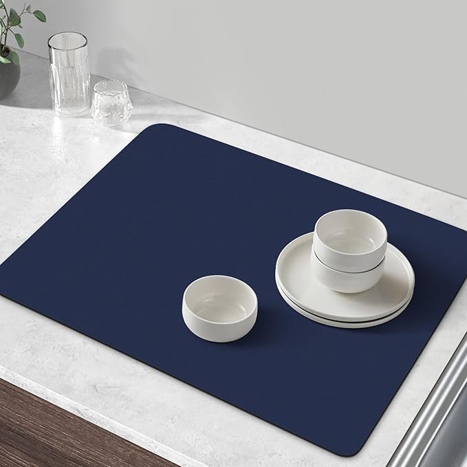 WISELIFE Coffee Mat Super Absorbent Dish Drying Mat Coffee Bar Accessories Large Drying Mats for Kitchen Counter 17" W x 30" L, Blue
