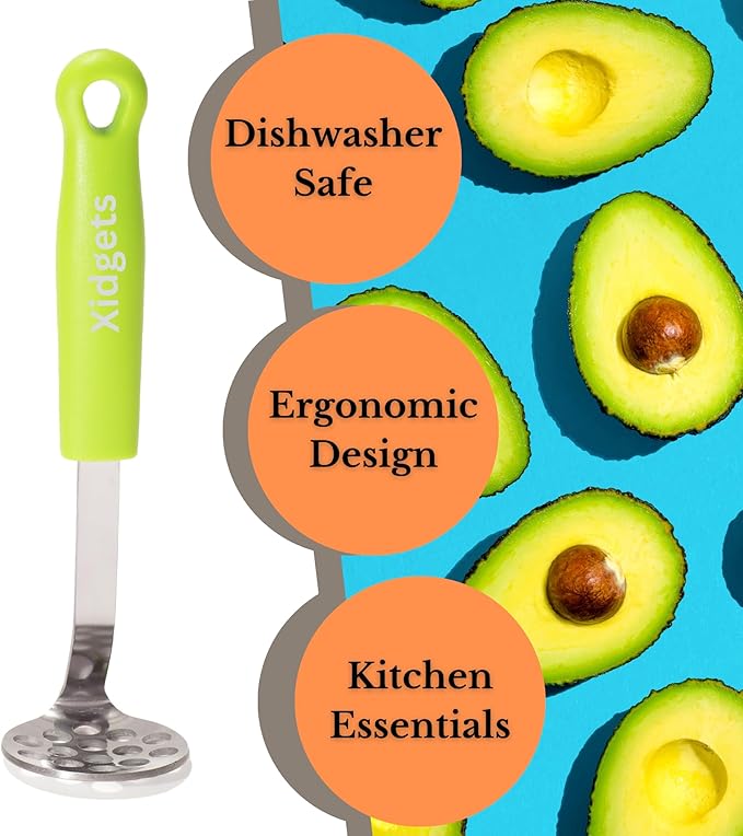 Mini Avocado Masher, Small Potato Masher, Heavy Duty, Kitchen Utensil. Stainless Steel, Tiny Masher, Compact Mini Masher for Avocado - Effortless Guacamole Preparation, Dishwasher Safe.… (Green)