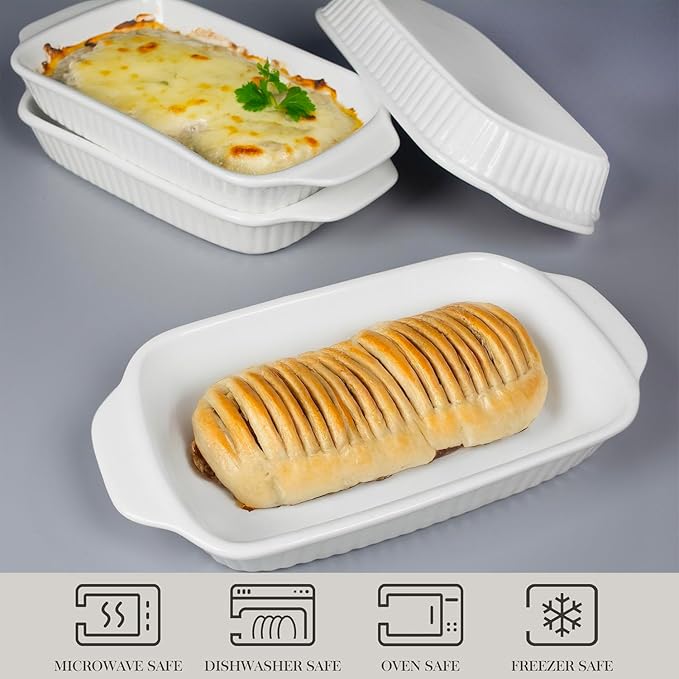 Small Au Gratin Baking Dish with Handles 7 x 4, Set of 4, 8.5 Oz Ceramic Casserole Dishes, for Oven Roasting, Au Gratin Pans Set for Individual portion, Lasagna, Pie, Gratin, Kitchen Home